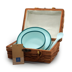 Taiki Set Tavola composto da Cucchiaio, Piatto e ciotola in silicone Verde Acqua con valigetta in legno