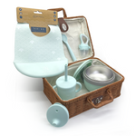 Taiki Set Prima Pappa Verde Acqua: Taiki Piatto caldo + Kaori + Taiki Bib + Taiki Evo Cup + Taiki Spoon e valigetta in Rattan Naturale