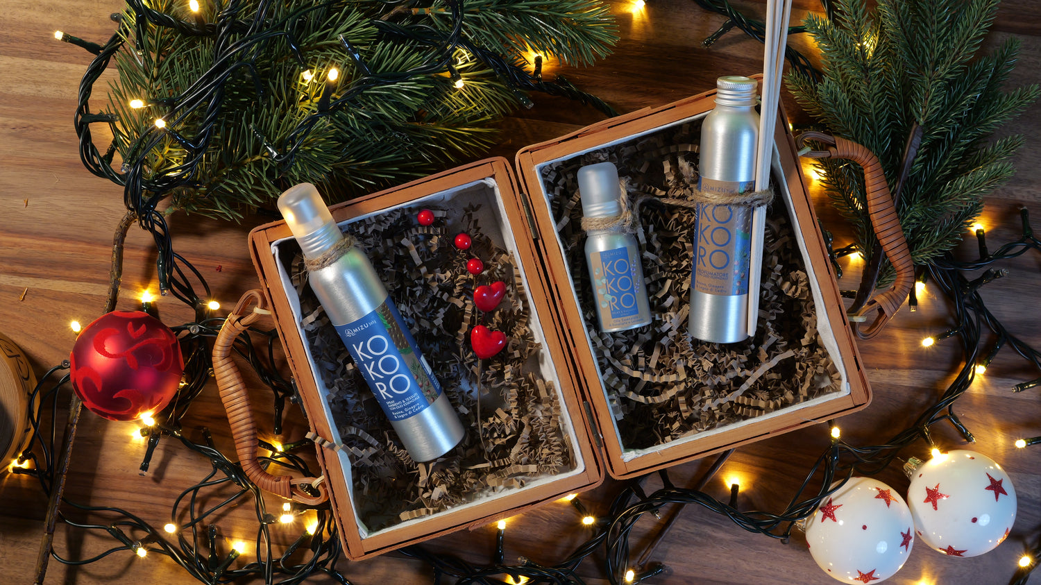 Cofanetto Natale Oli Essenziali - Spray Ginepro, Resina e Legno di Cedro + Spray Relax & Balsamic Eucalipto e Lavanda + Diffusore ambiente
